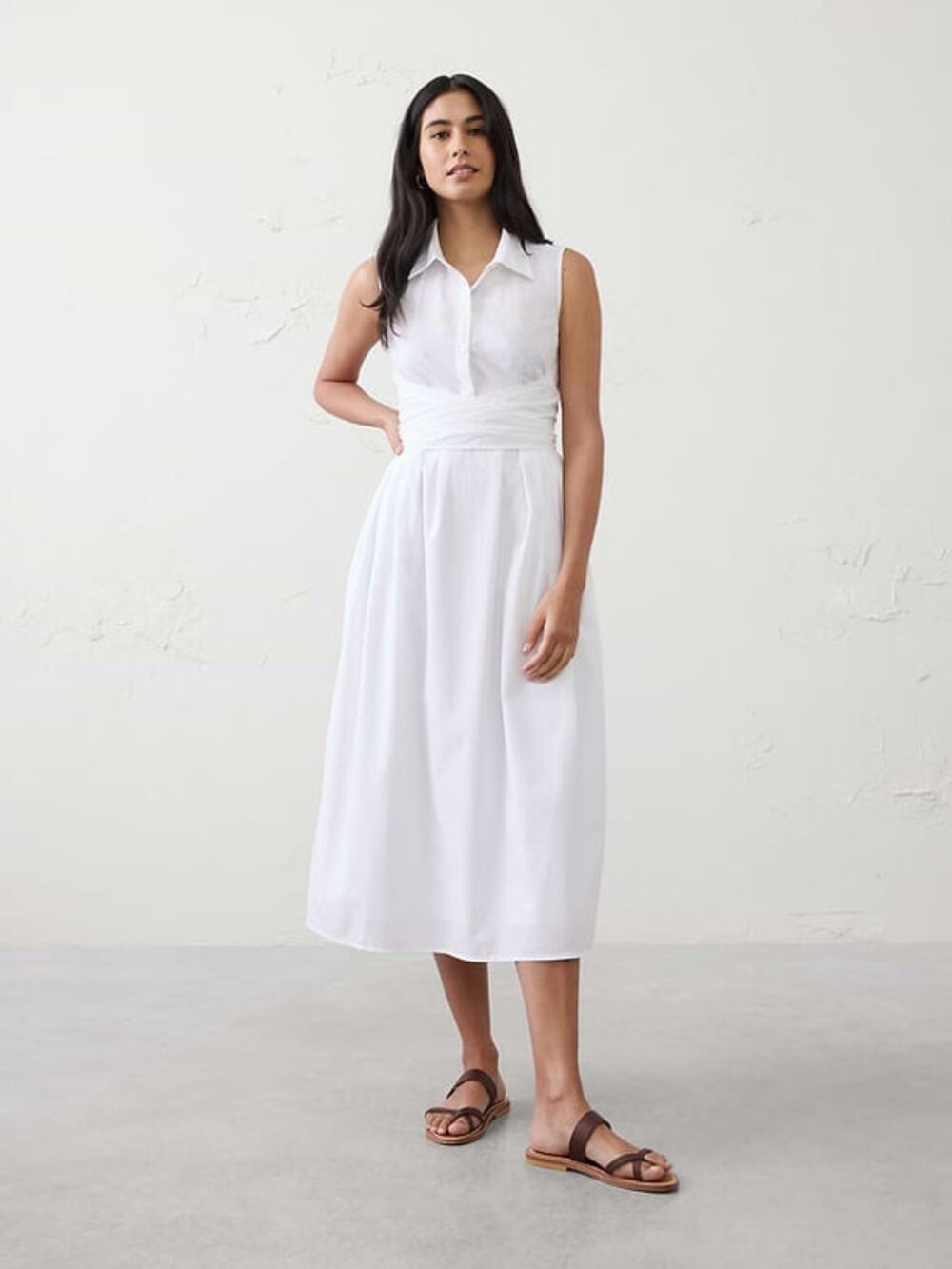 Banana Republic Factory Poplin Wrapped Midi Shirtdress Crisp White Cotton XS